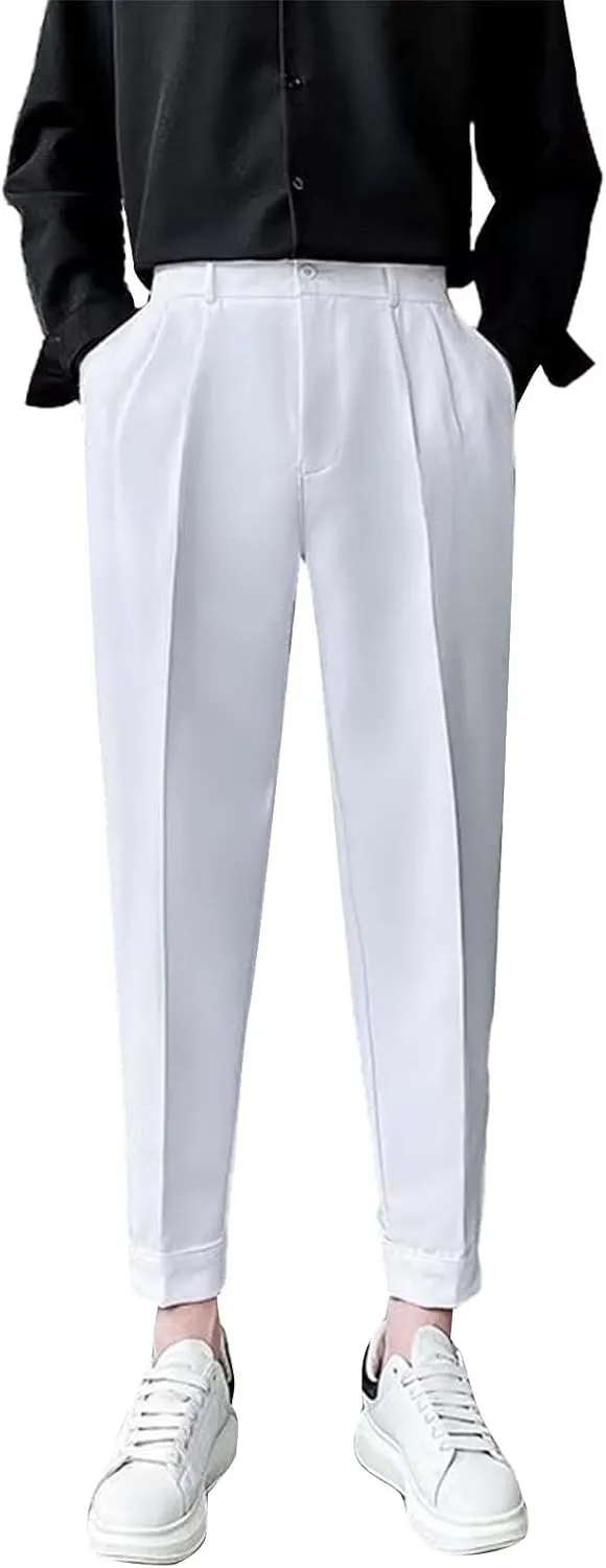 CRNTCEM Mens Straight Anckle Pants Spring Fall Flat-Front Formal Dress Pants Tapered Leg Casual Business Work Harem Trousers
