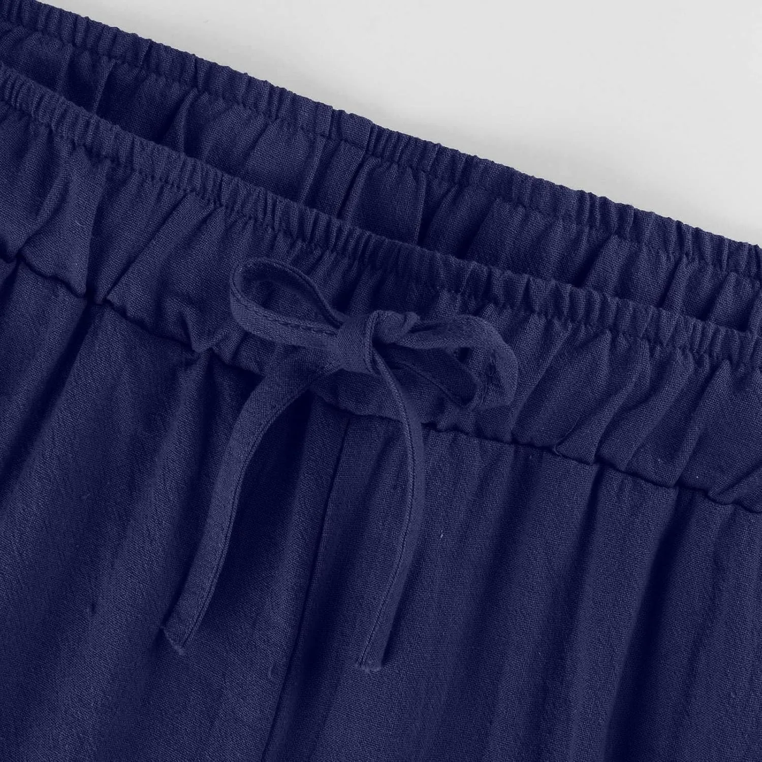 Cropped Linen Pants Women Summer Drawstring High Waisted Crop Gauze Pants Casual Beach Wide Leg Capris with Pockets