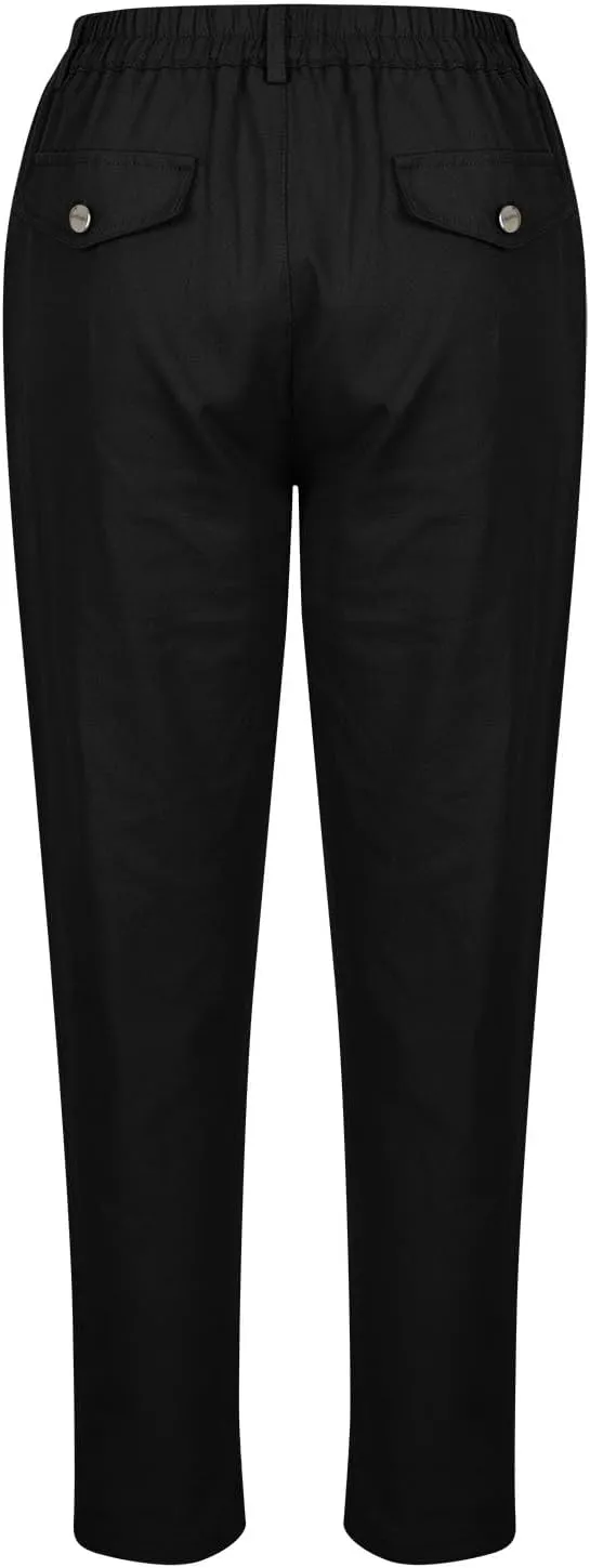 Cropped Work Pants Women High Waisted Business Casual Dress Pants Straight Ankle Length Tapered Trousers w/Pockets