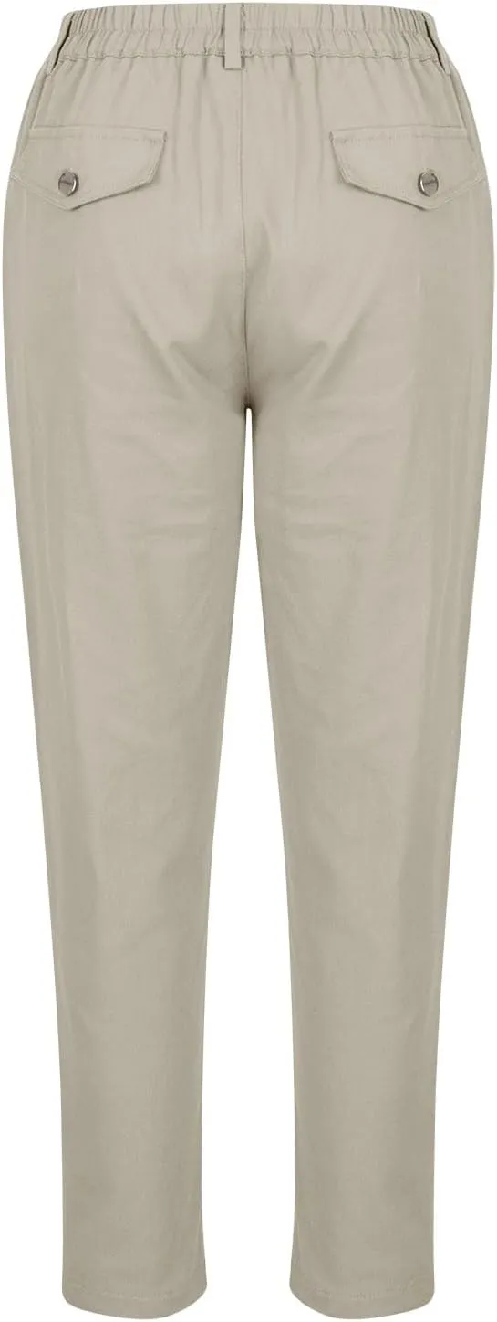 Cropped Work Pants Women High Waisted Business Casual Dress Pants Straight Ankle Length Tapered Trousers w/Pockets