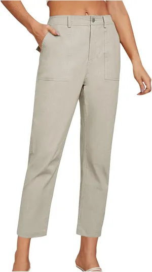 Cropped Work Pants Women High Waisted Business Casual Dress Pants Straight Ankle Length Tapered Trousers w/Pockets