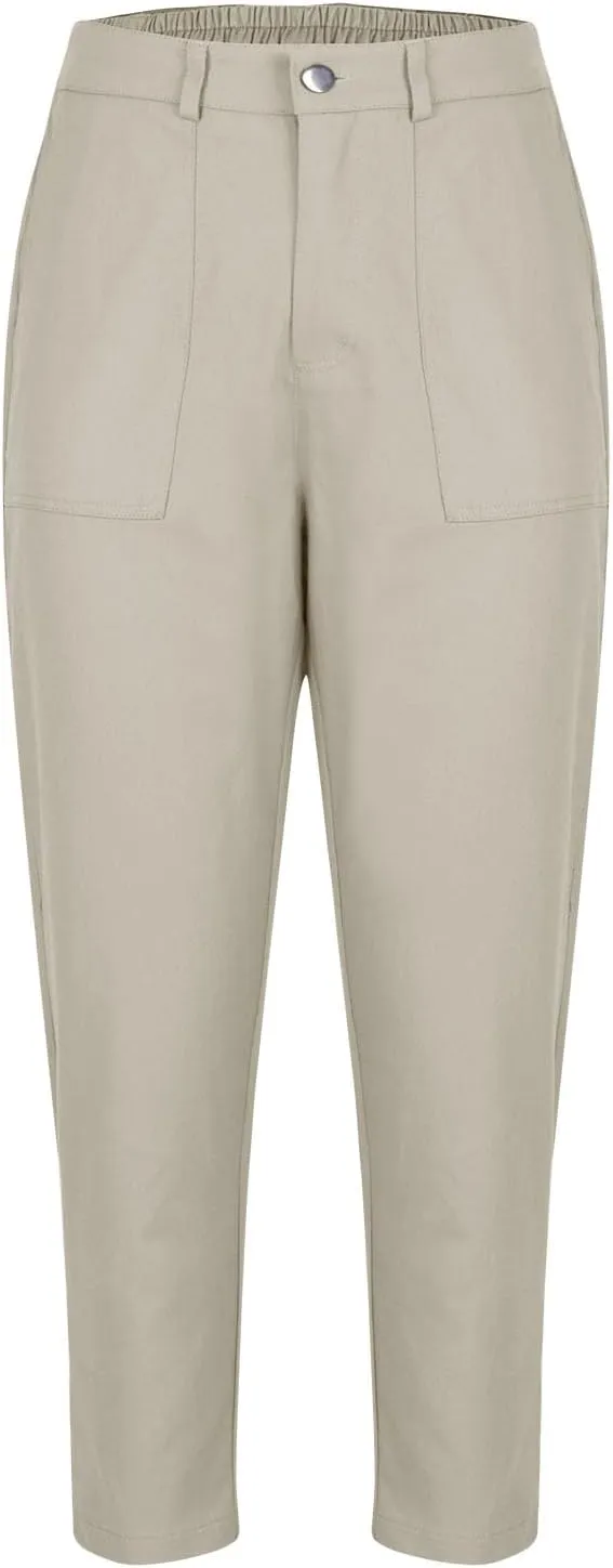 Cropped Work Pants Women High Waisted Business Casual Dress Pants Straight Ankle Length Tapered Trousers w/Pockets