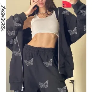 Cross Print Hoodies Sweatshirts Women Oversized Zip Up Hooded Jacket Plus Size Sweatshirt Long Sleeve Streetwear Autumn