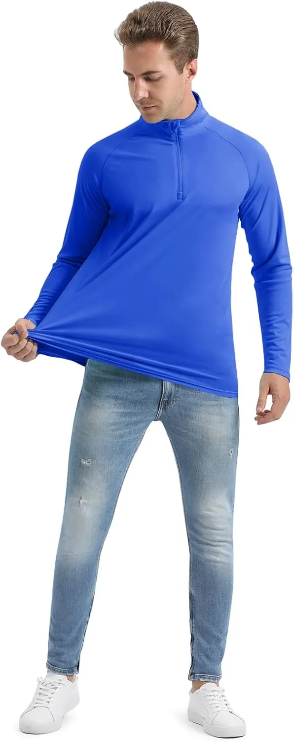CRYSULLY Men's Long Sleeve 1/4 Zip Shirts Sun Protection Pullover UPF 50  Rash Guard Running Lightweight T Shirt