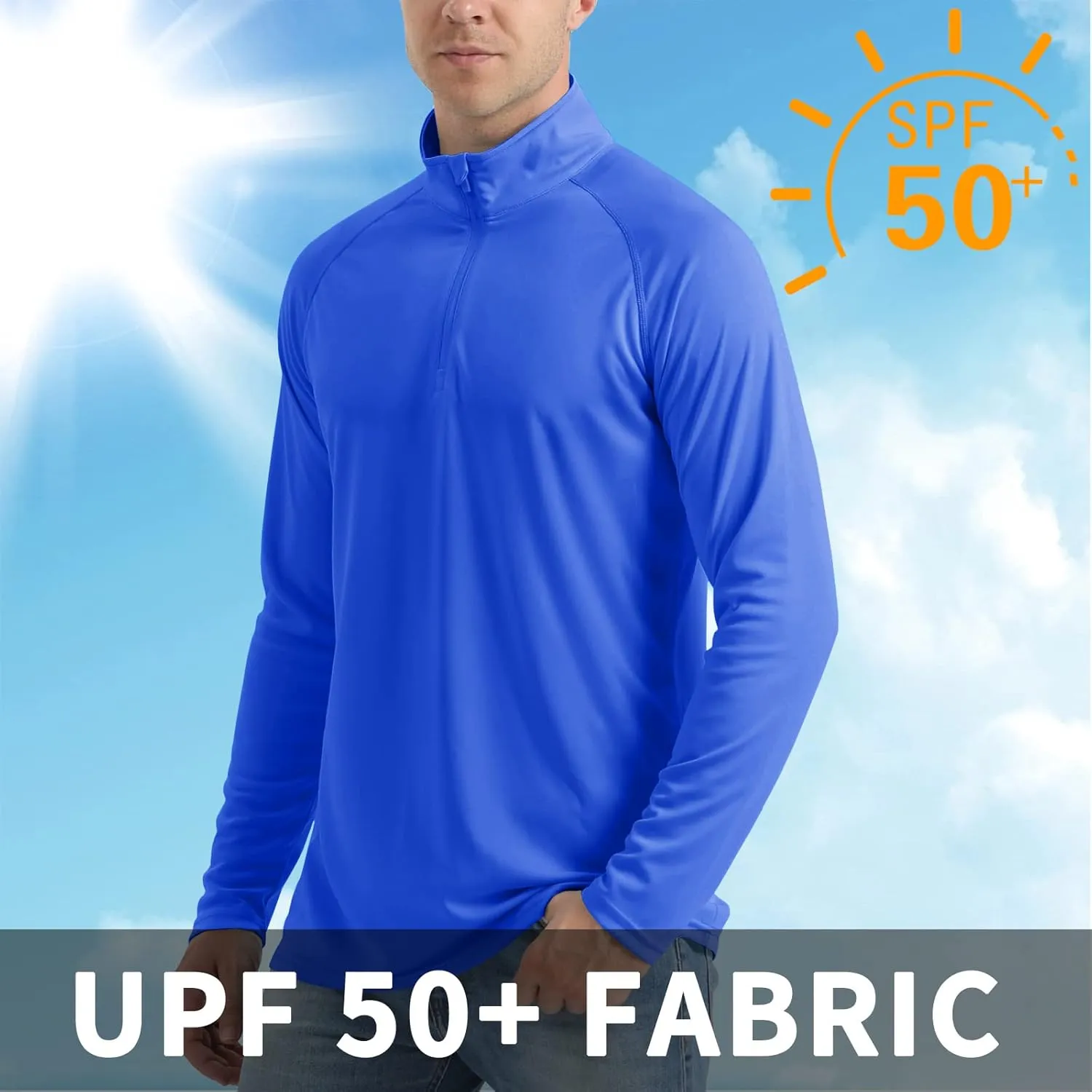 CRYSULLY Men's Long Sleeve 1/4 Zip Shirts Sun Protection Pullover UPF 50  Rash Guard Running Lightweight T Shirt