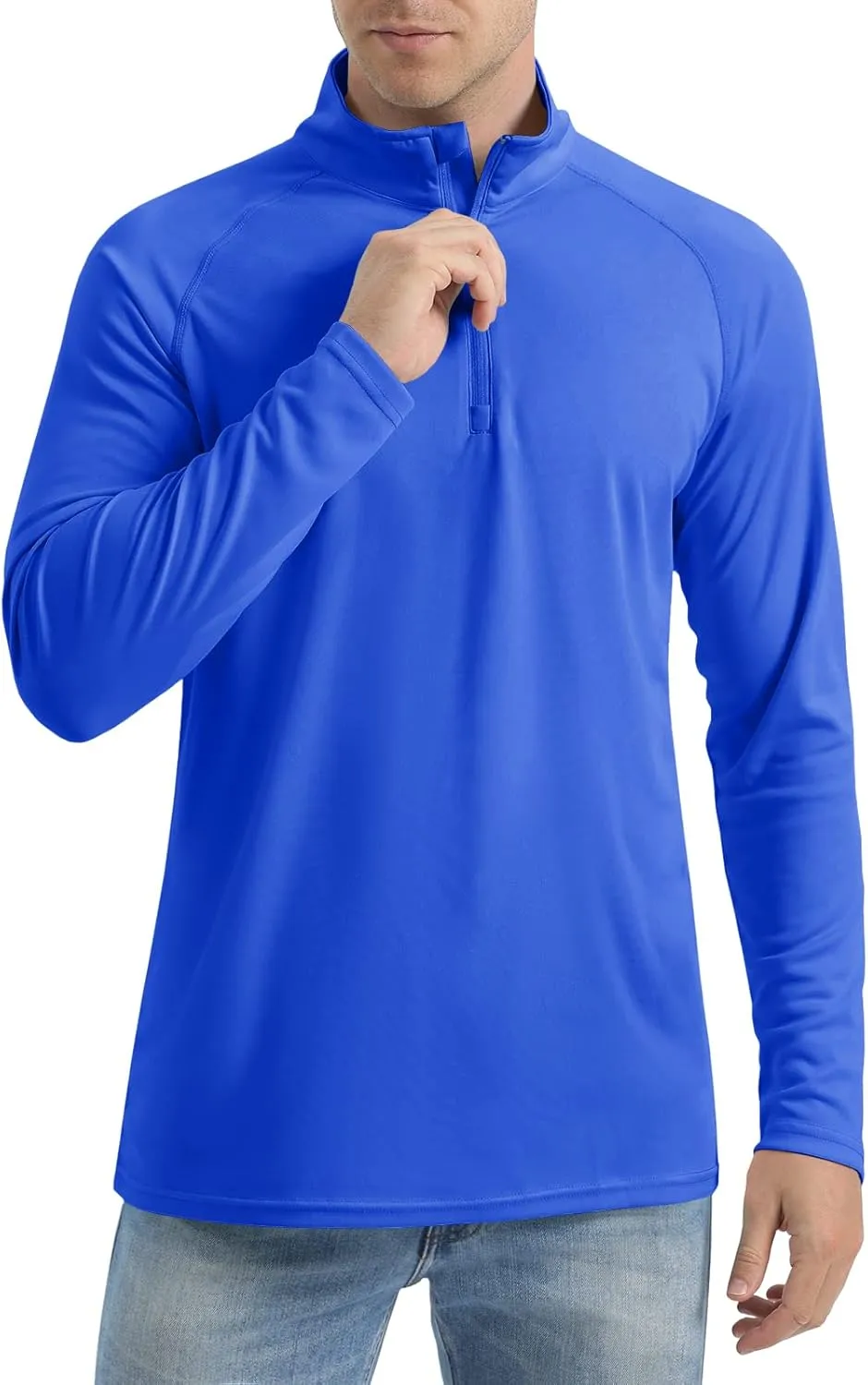 CRYSULLY Men's Long Sleeve 1/4 Zip Shirts Sun Protection Pullover UPF 50  Rash Guard Running Lightweight T Shirt