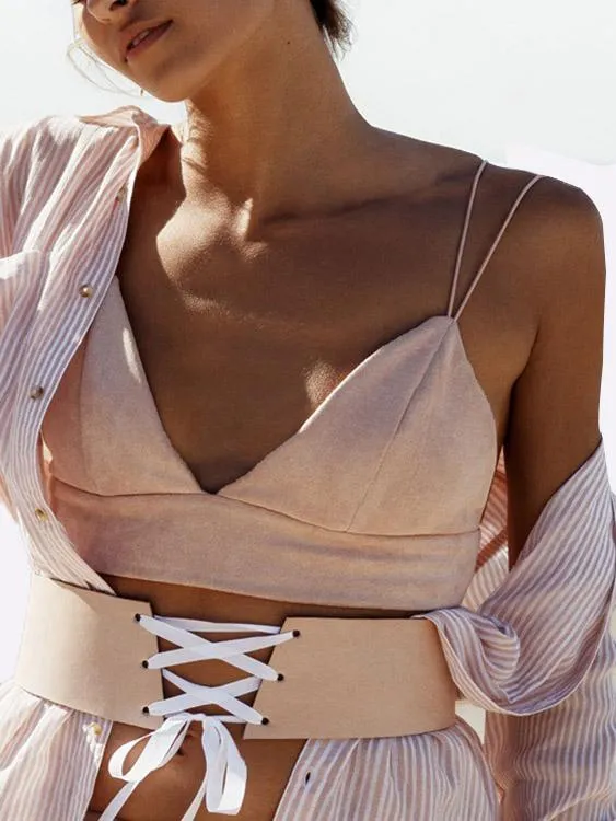 Custom V-Neck Backless Sleeveless Pink Camis