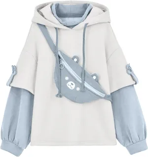 Cute Hoodies for Women Lovely Print Long Sleeved Drawstring Sweatshirts Casual Pullovers Tops with Pocket for Teen Girls