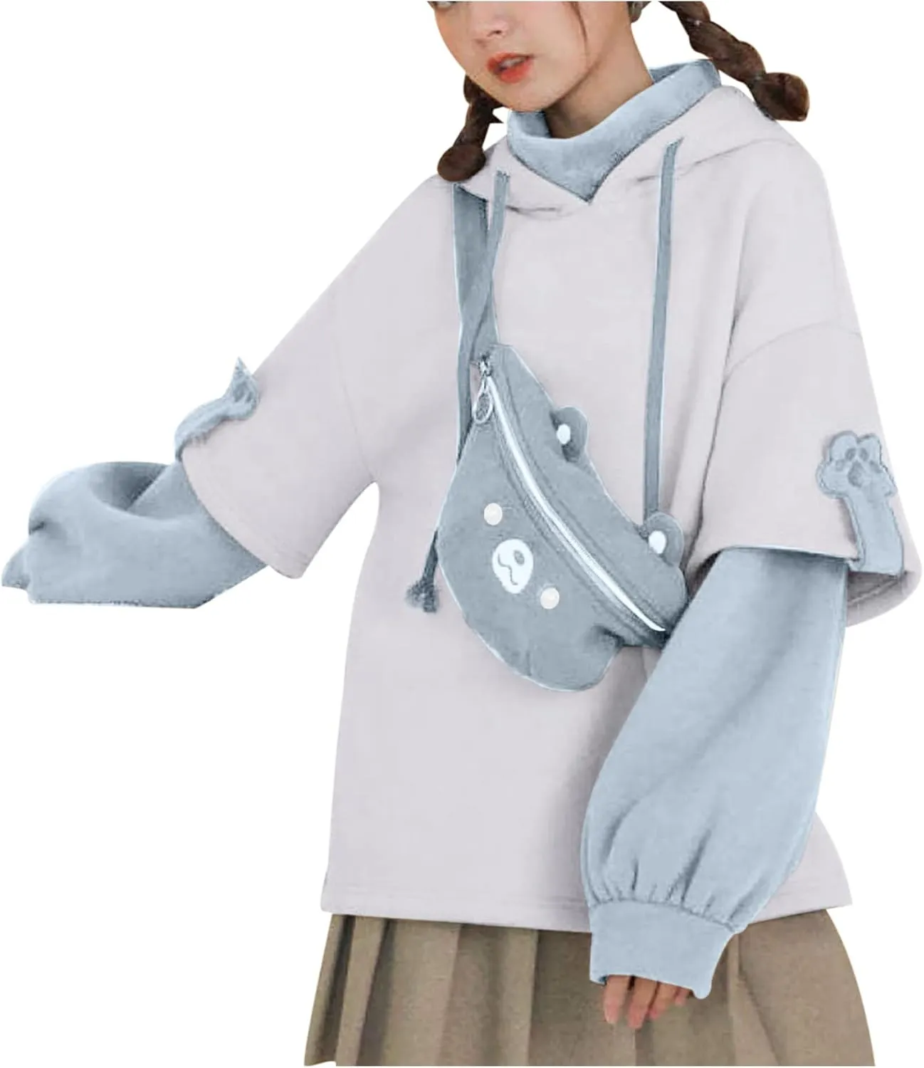 Cute Hoodies for Women Lovely Print Long Sleeved Drawstring Sweatshirts Casual Pullovers Tops with Pocket for Teen Girls