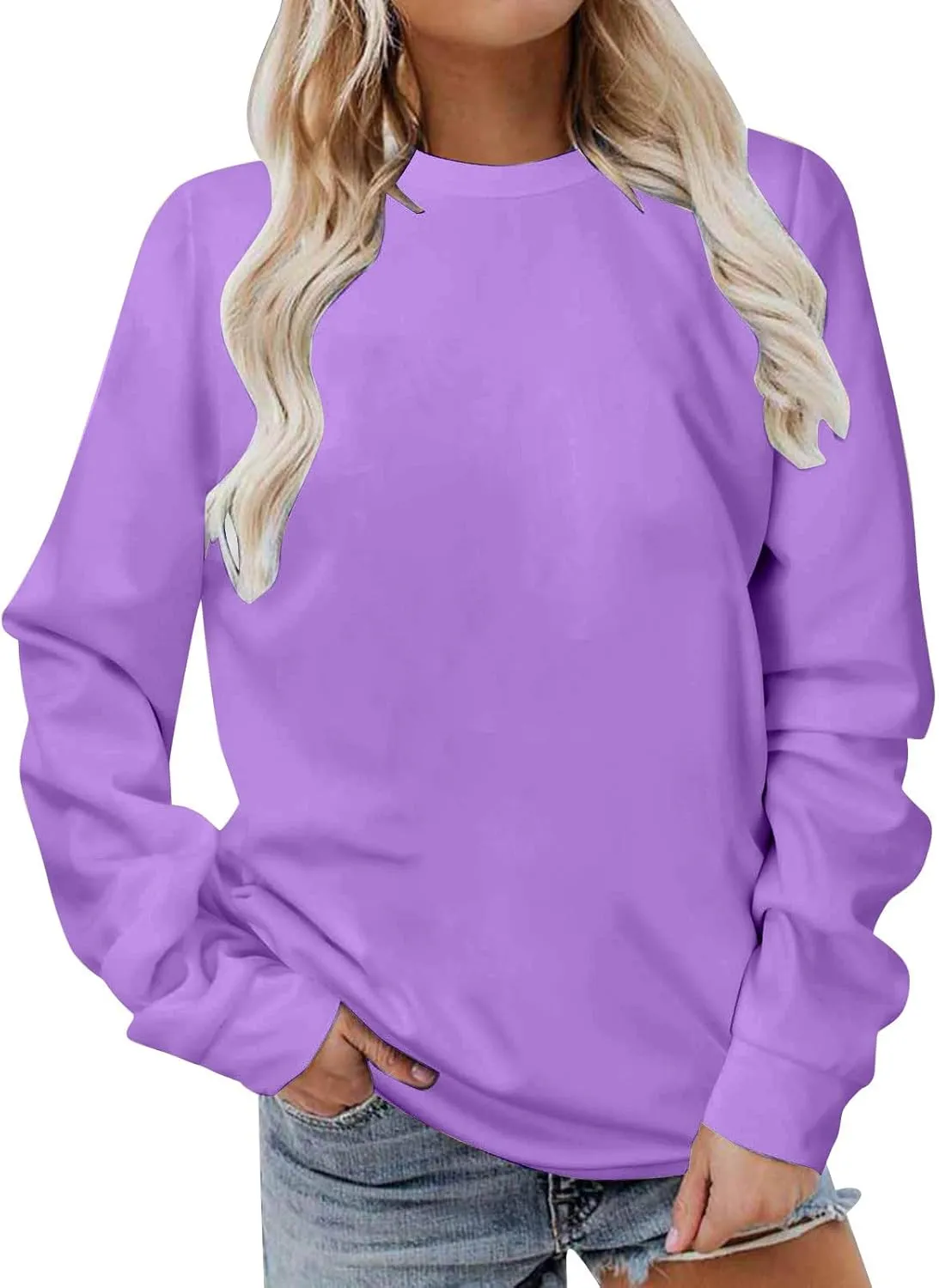Cute Sweatshirts for Women Autumn Fashion Long Sleeve Pullover Basic Tees Crew Neck Solid Color Casual Blouses Shirts