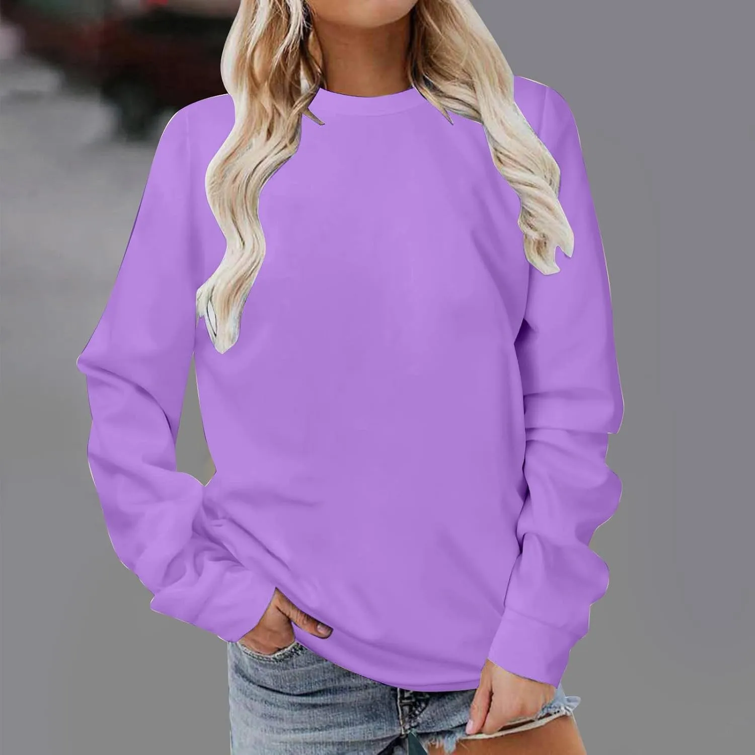 Cute Sweatshirts for Women Autumn Fashion Long Sleeve Pullover Basic Tees Crew Neck Solid Color Casual Blouses Shirts