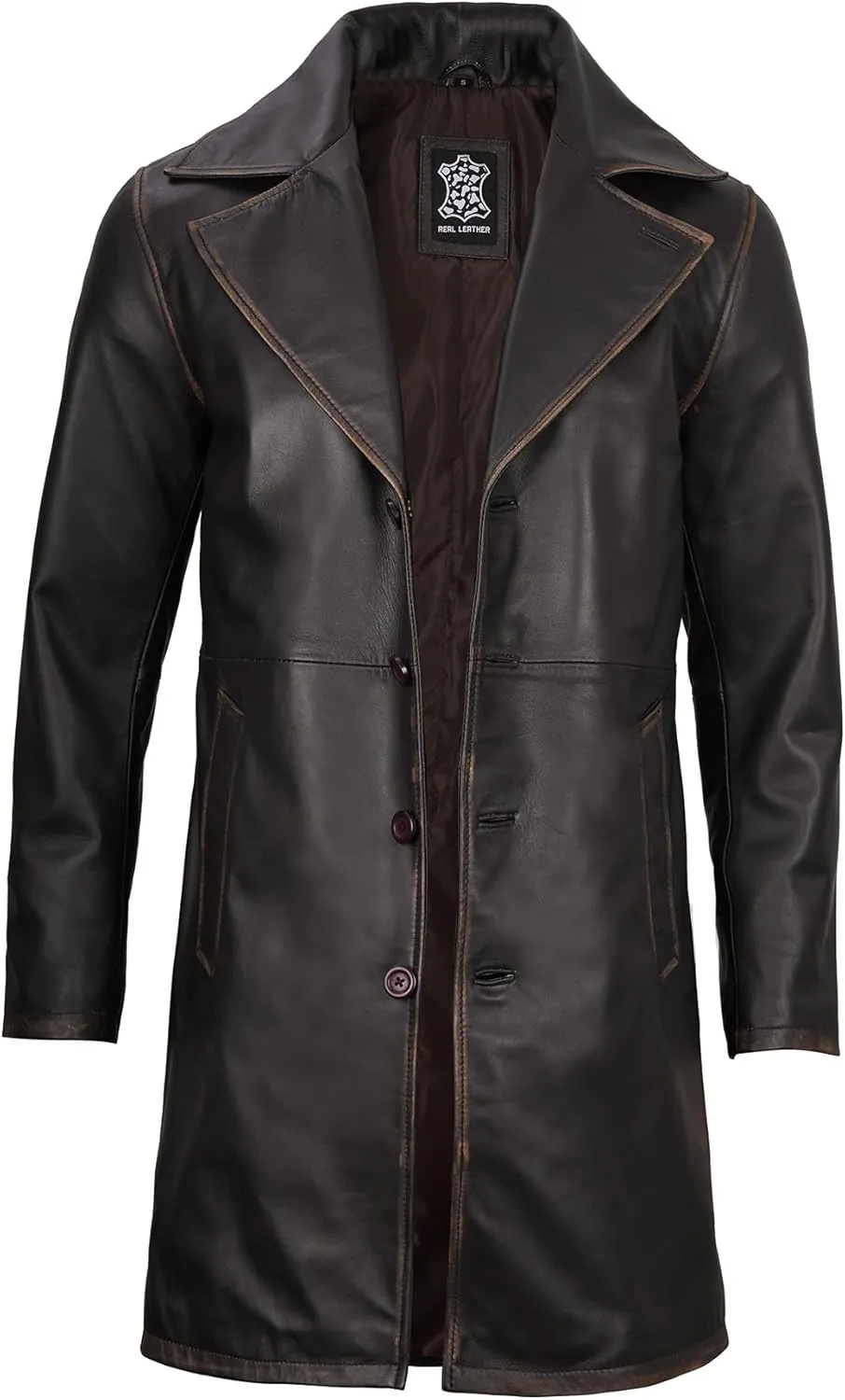 Decrum Leather Coat Men - Car Coat Style Fashion Long Leather Jacket Men