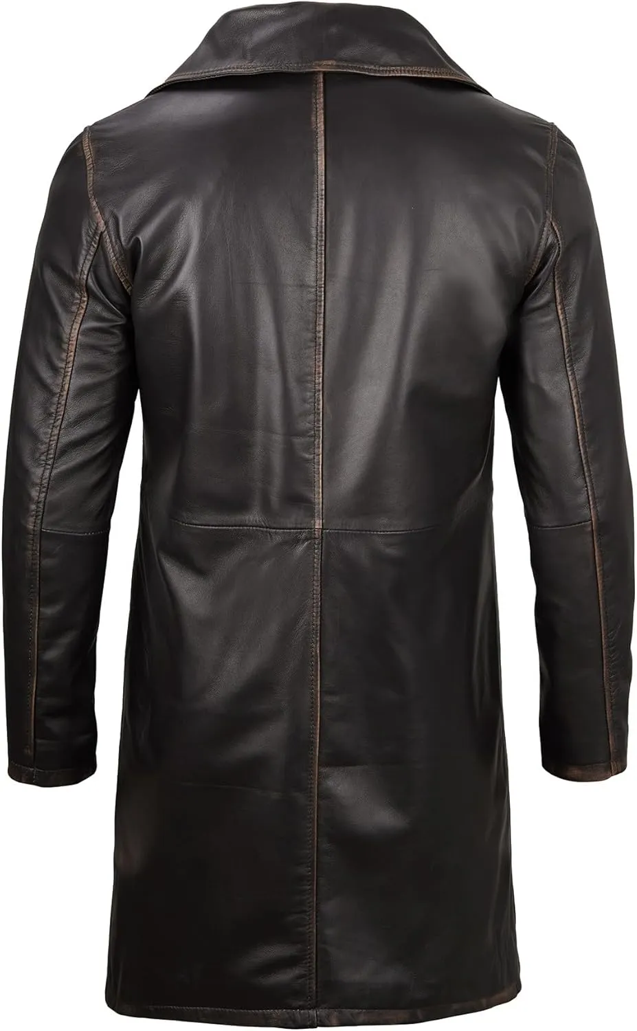 Decrum Leather Coat Men - Car Coat Style Fashion Long Leather Jacket Men
