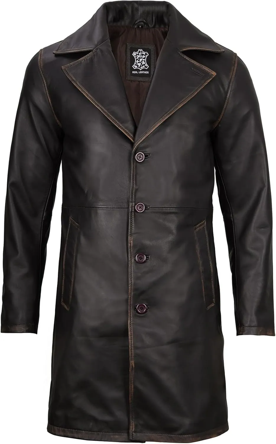 Decrum Leather Coat Men - Car Coat Style Fashion Long Leather Jacket Men