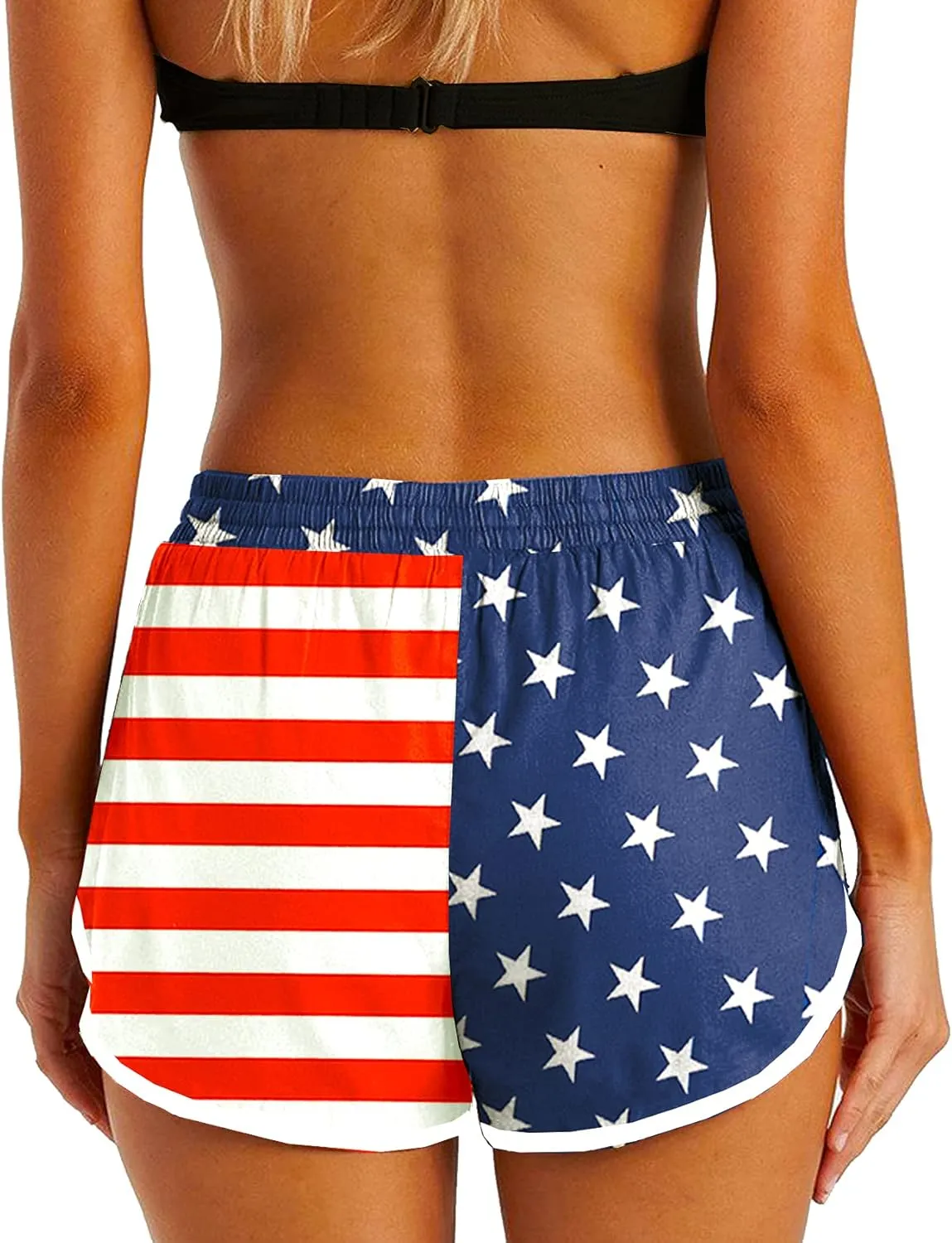 Deerose Women 4th of July Board Shorts Hawaiian Tropical Print Beach Swim Shorts with Pockets