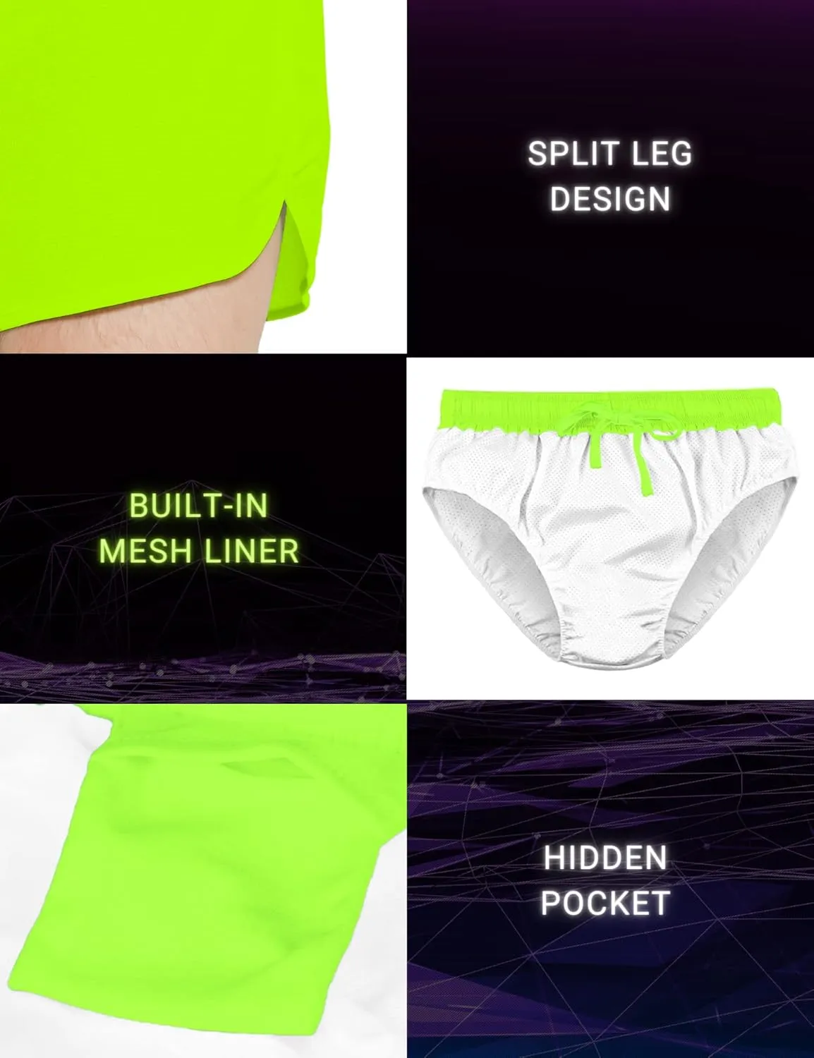 DEMOZU Men's 3 Inch Neon Running Shorts Quick Dry Workout Athletic Gym Marathon Shorts with Liner
