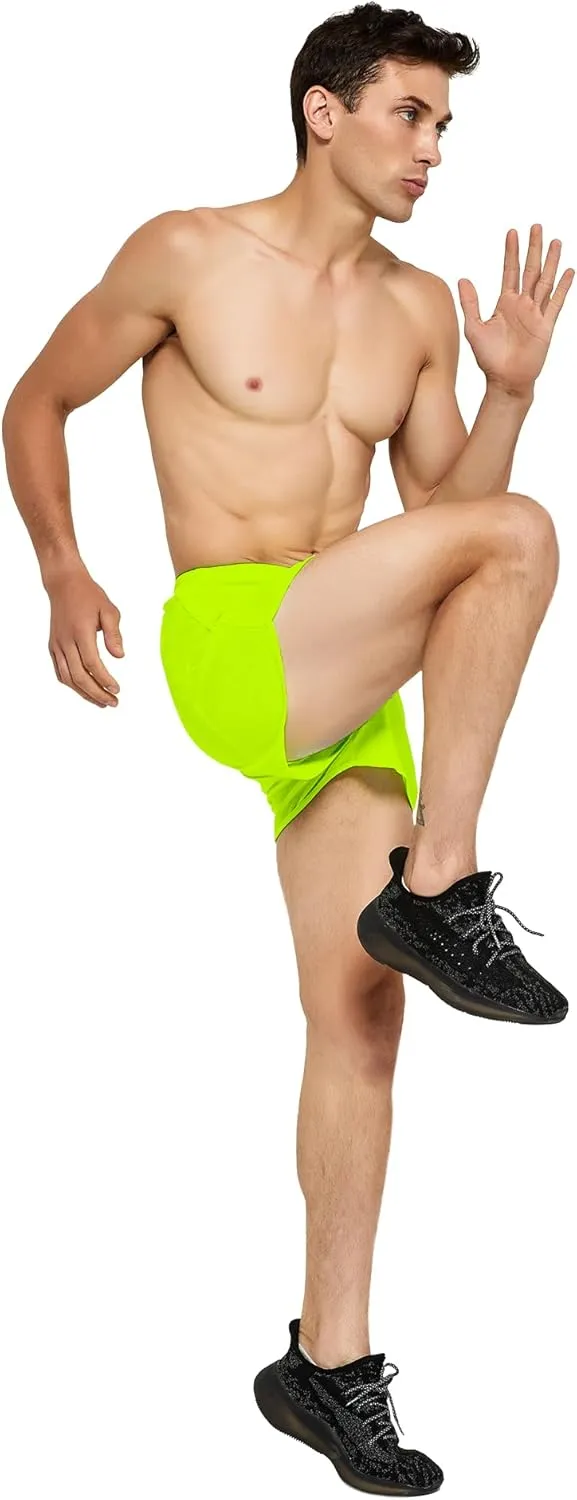 DEMOZU Men's 3 Inch Neon Running Shorts Quick Dry Workout Athletic Gym Marathon Shorts with Liner