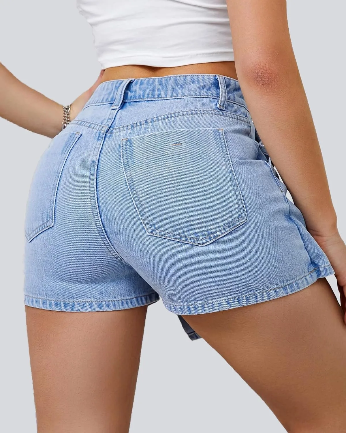 Denim Shorts Women Casual High Waisted Solid Button Up Asymmetrical Denim Jean Skort Skirt Mini Shorts.
