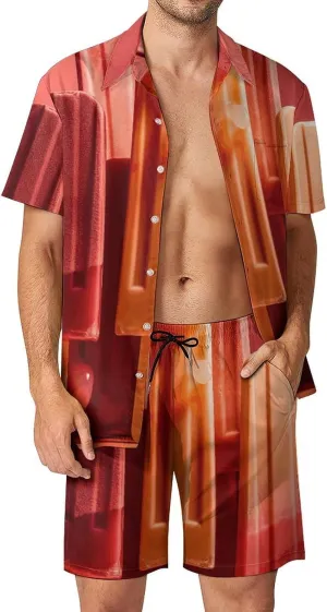 Different Flavors of Popsicles Mens Swimsuit 2 Pieces Set Quick Dry Shorts Shirts Summer Button Down Short Sleeve Set