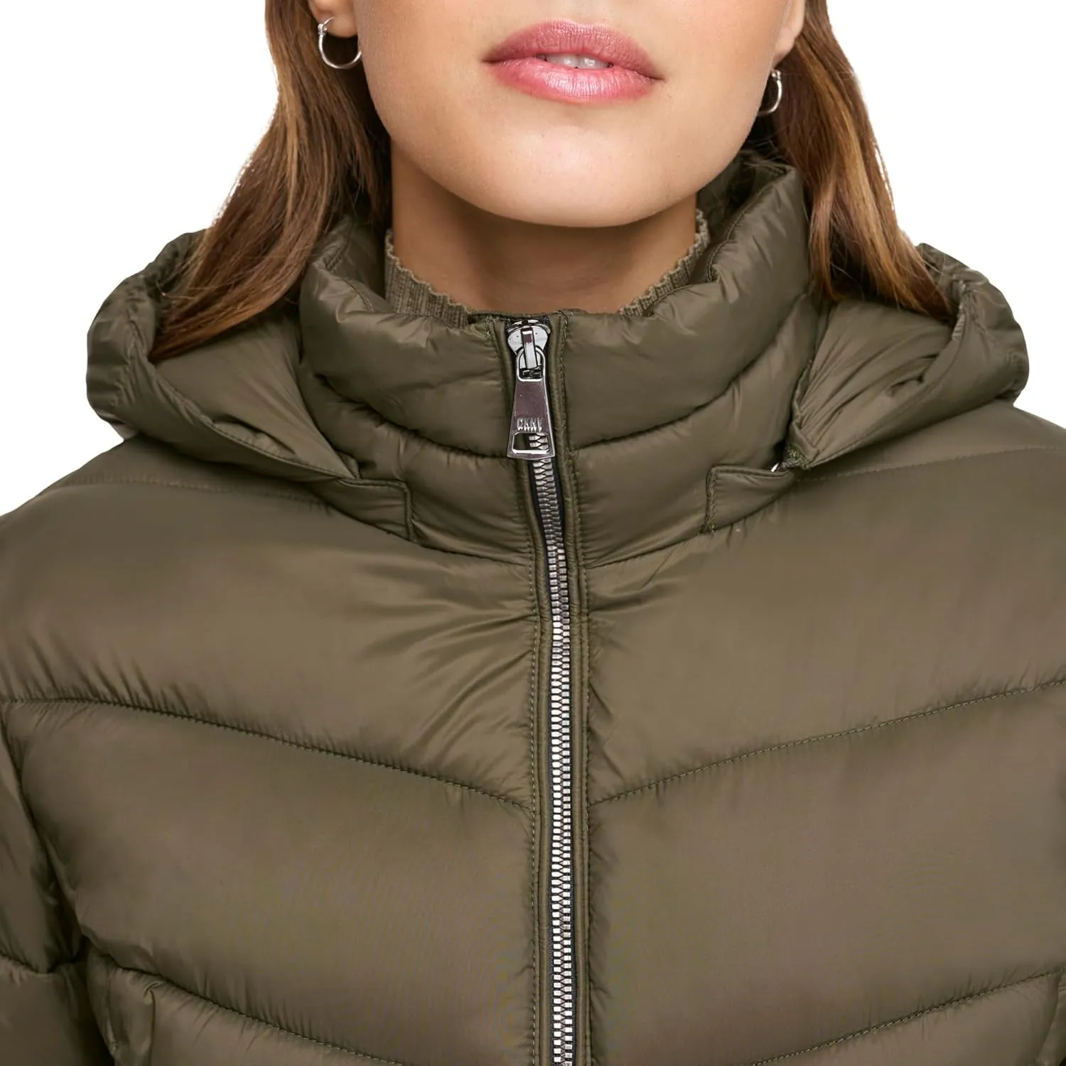 DKNY Womens Hooded Light-Weight Puffer