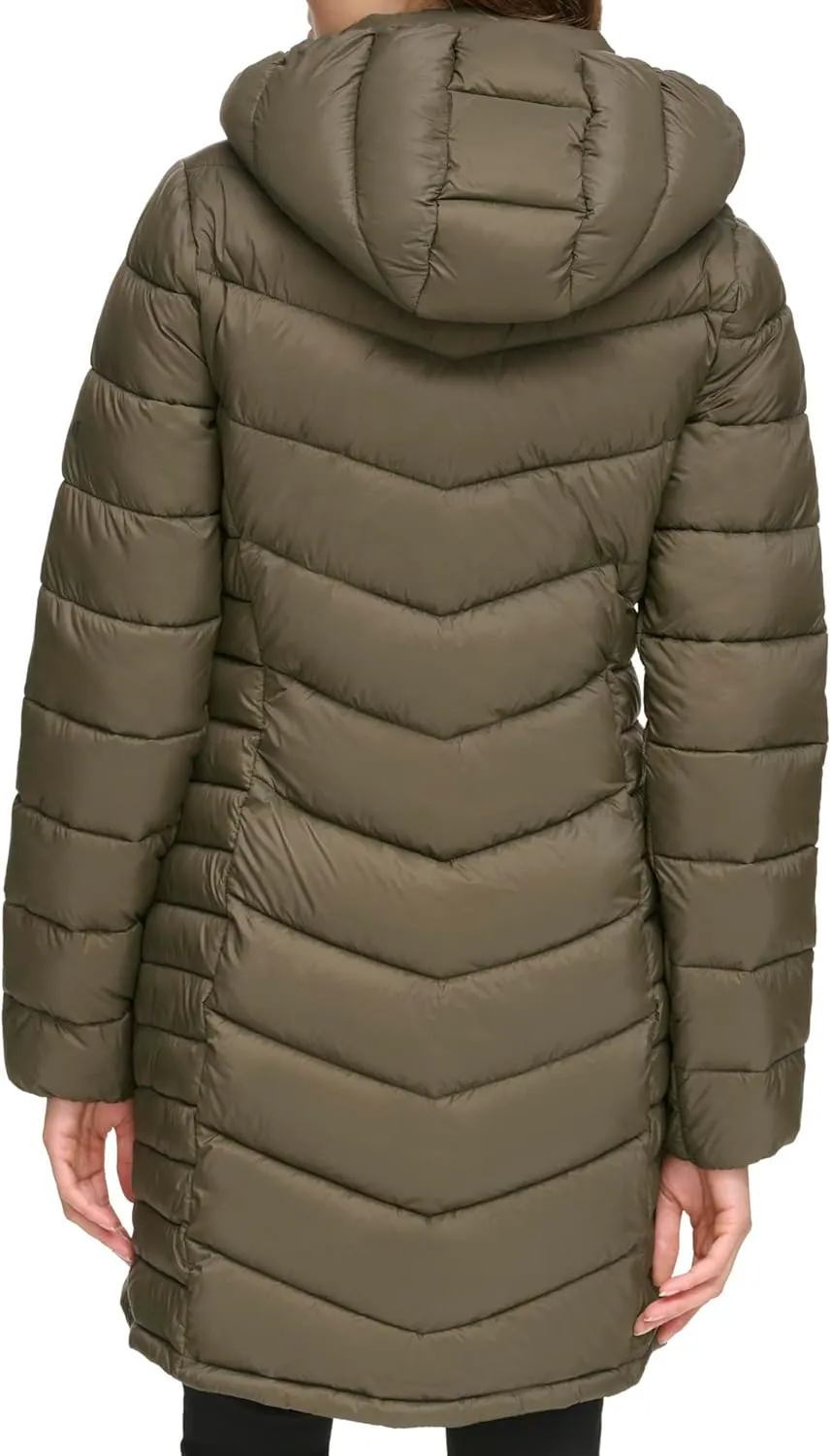 DKNY Womens Hooded Light-Weight Puffer