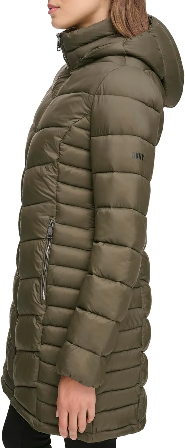 DKNY Womens Hooded Light-Weight Puffer