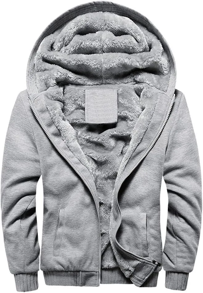 DuDubaby Faux Fur Hoodie for Men Hoodie Winter Warm Fleece Zipper Sweater Jacket Outwear Coat Velour Hoodie