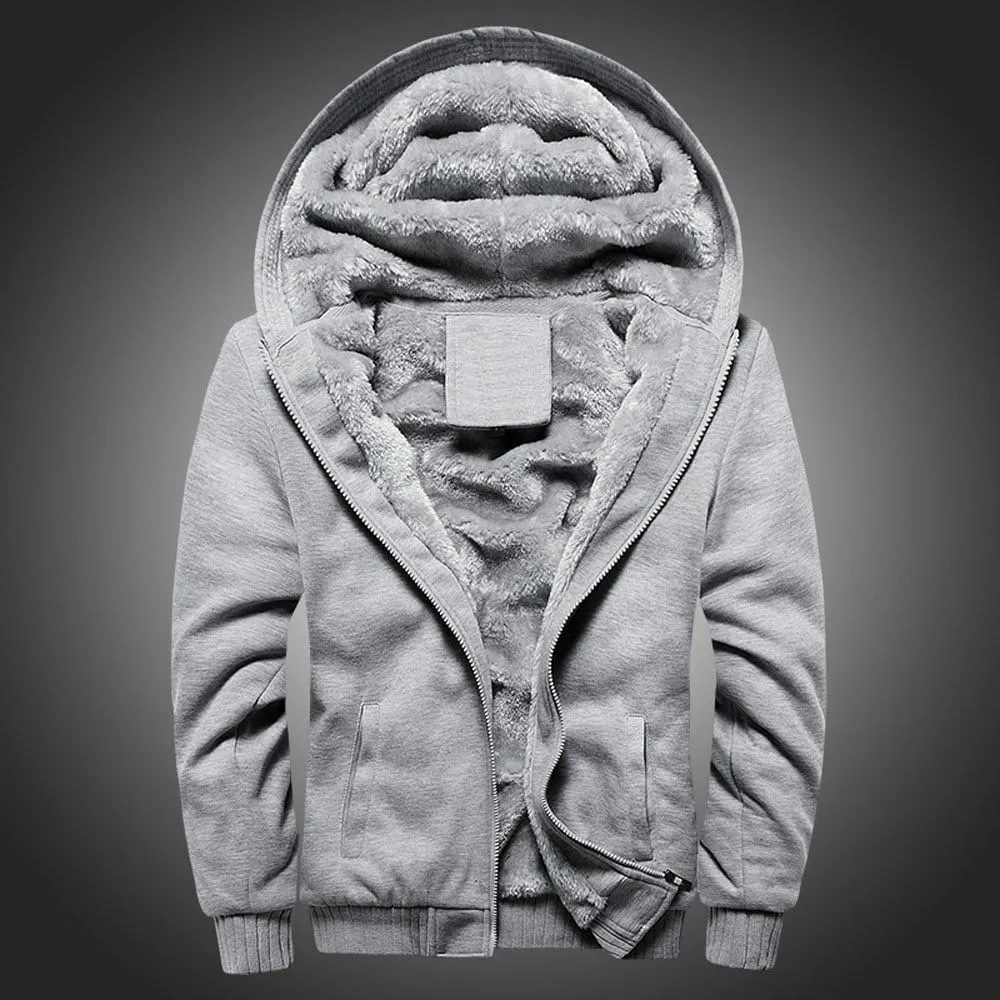 DuDubaby Faux Fur Hoodie for Men Hoodie Winter Warm Fleece Zipper Sweater Jacket Outwear Coat Velour Hoodie