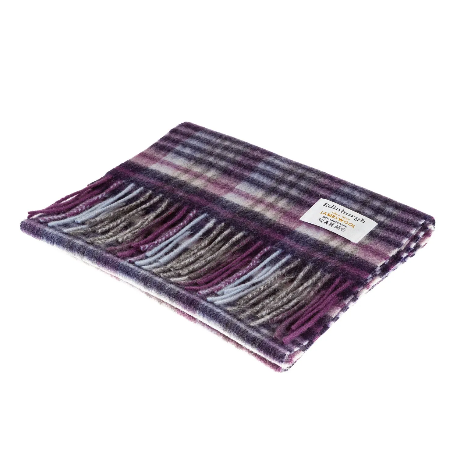 Edinburgh 100% Lambswool Scarf  Cluster Gingham Linen/Denim