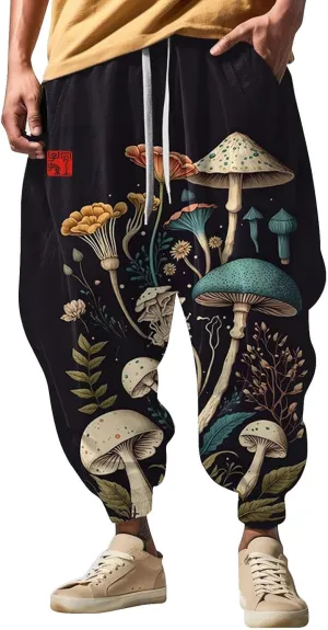 Elastic Waist Hippie Pant Cotton Casual Drawstring Men Elastic Waist with Elastic Waist Drawstring Yoga Jogger Pants