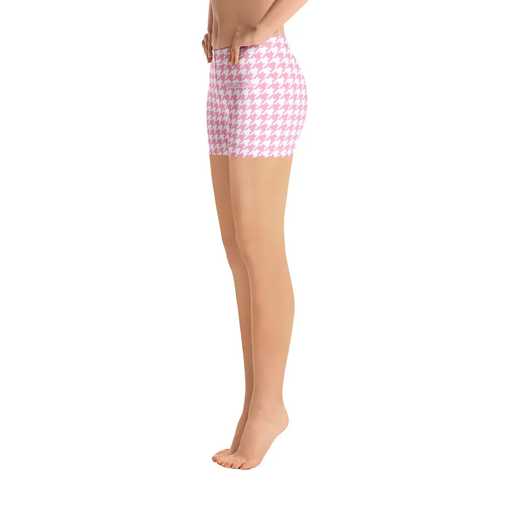 ELEVATED ESSENTIALS, SLIM AND SCULPT SHORTS PINK WHITE HOUNDSTOOTH