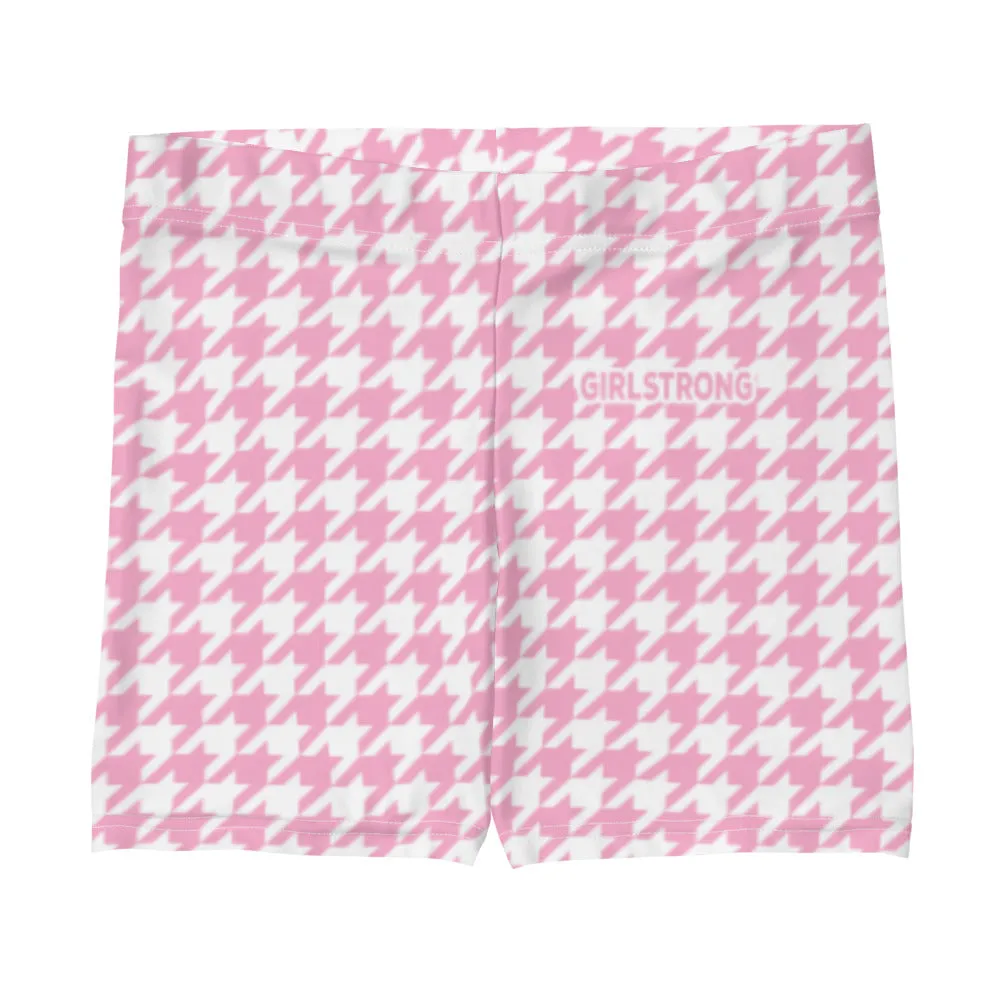 ELEVATED ESSENTIALS, SLIM AND SCULPT SHORTS PINK WHITE HOUNDSTOOTH