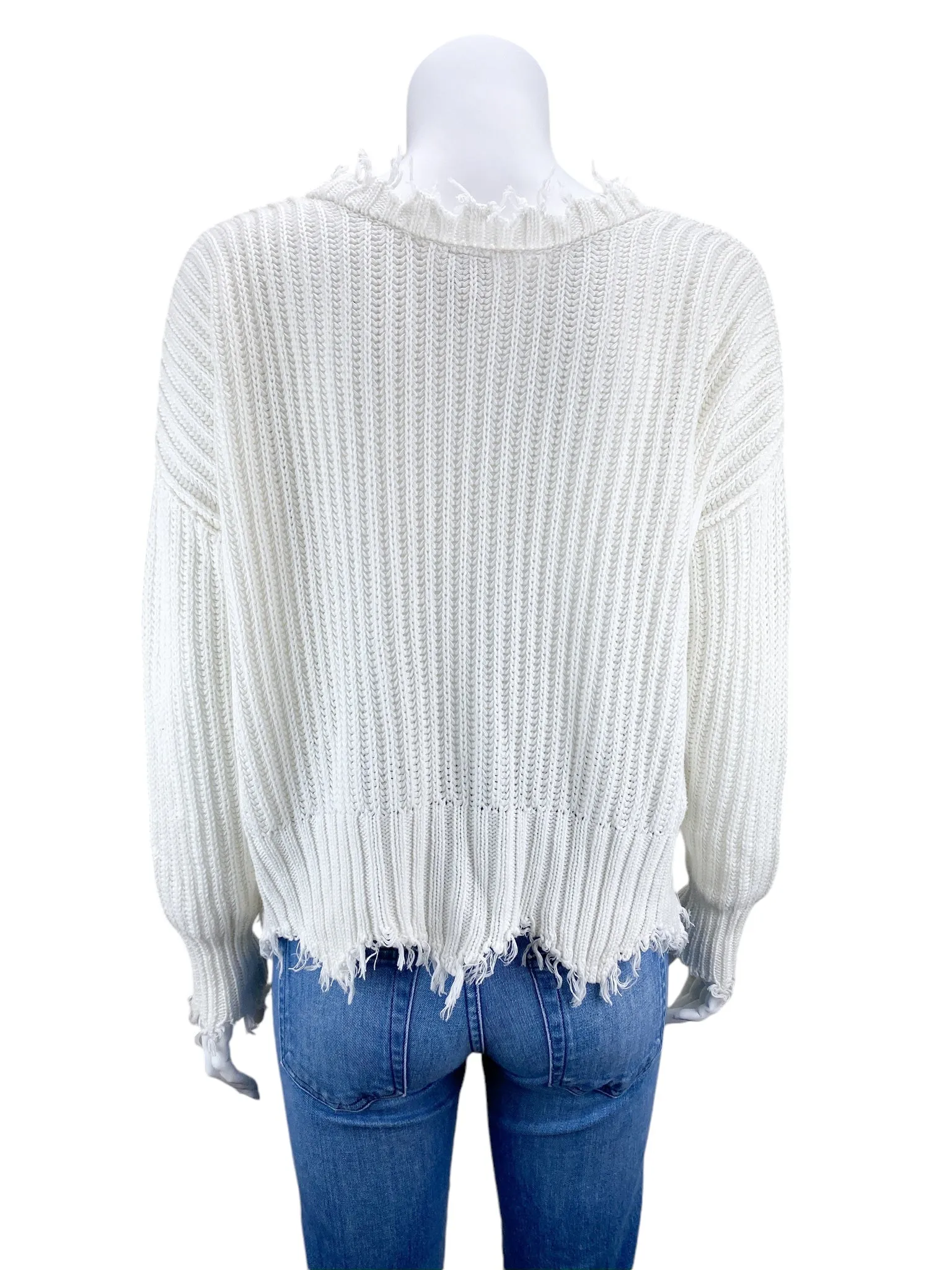 Evereve Roan   Ryan Women's Distressed V-neck Sweater Ivory Size S
