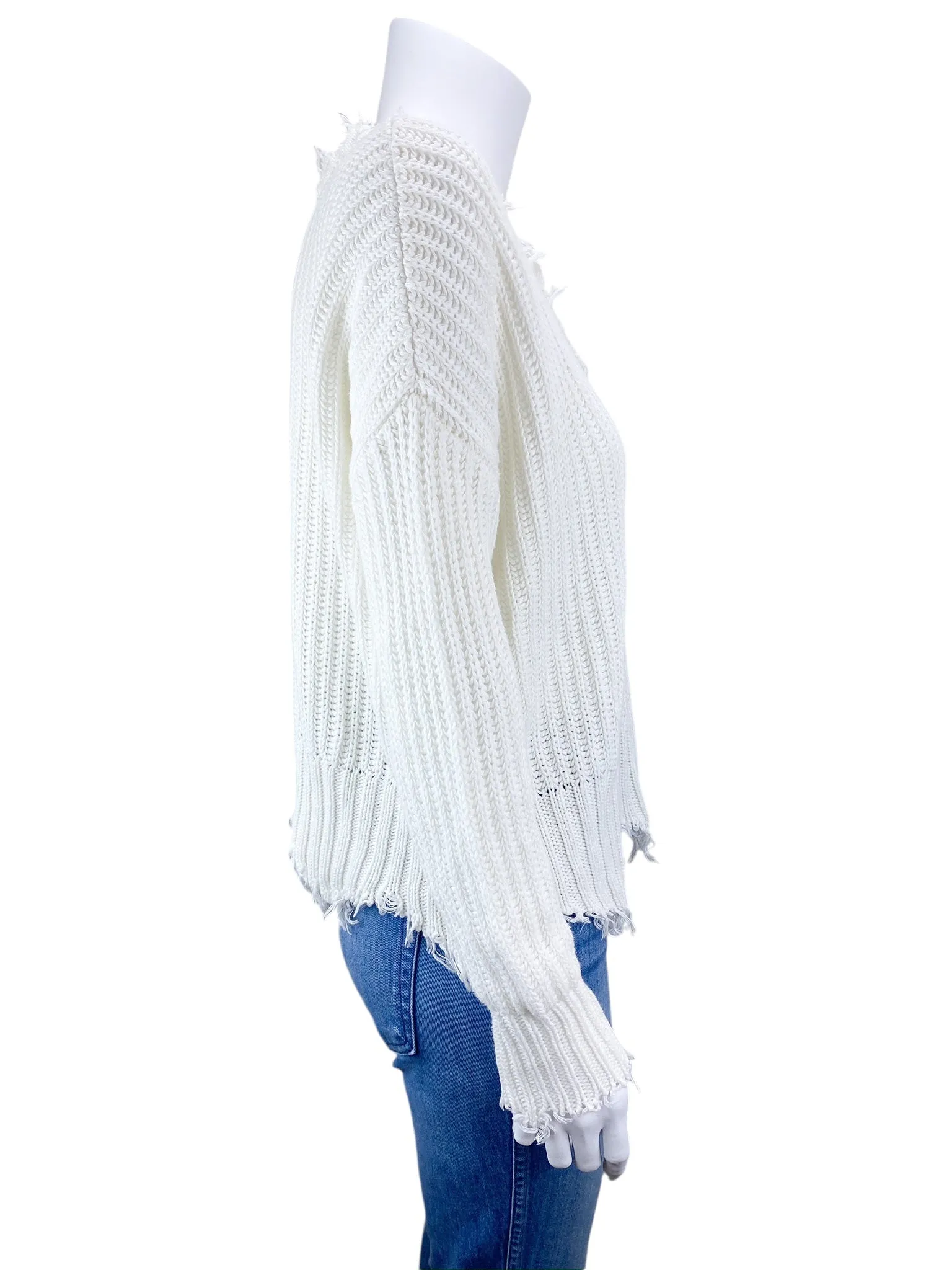 Evereve Roan   Ryan Women's Distressed V-neck Sweater Ivory Size S