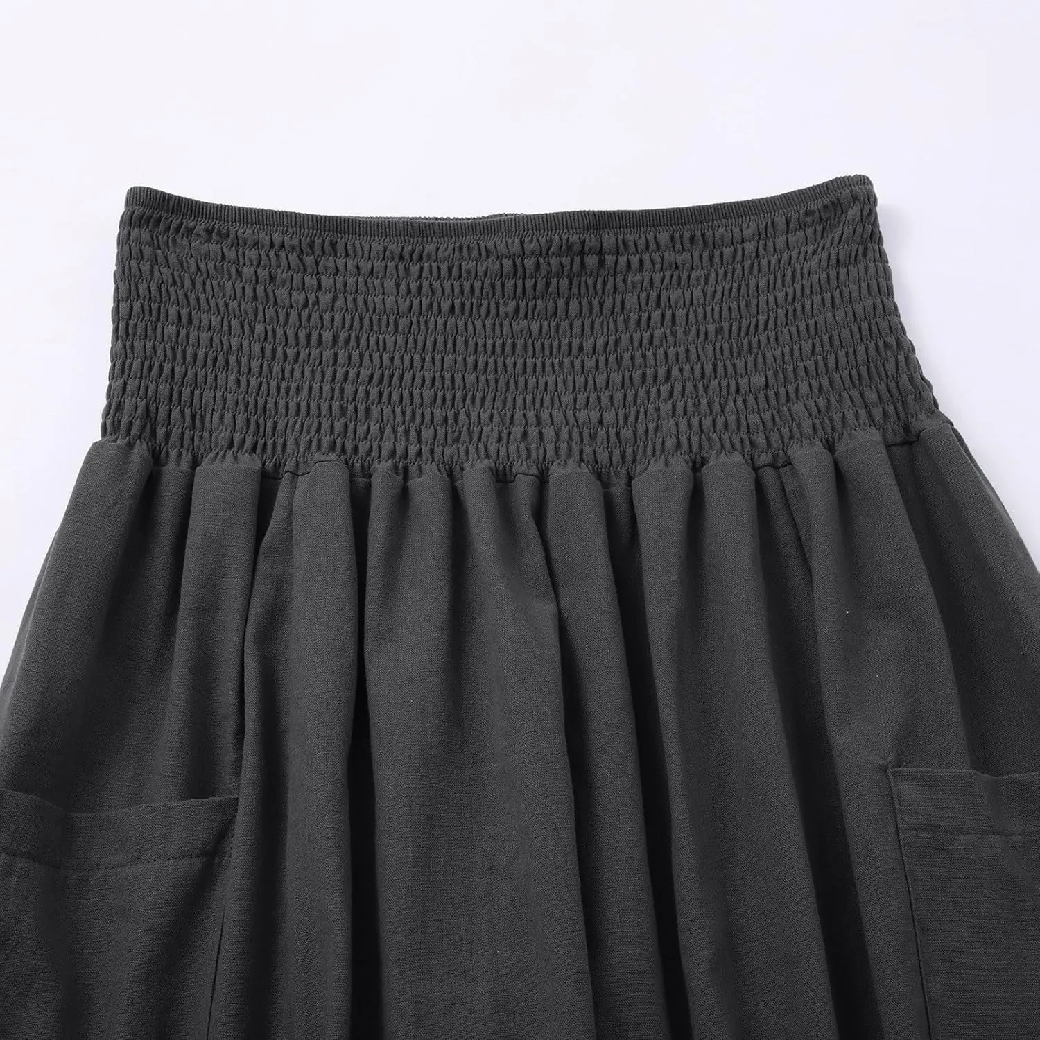 fanmpghleoo Linen Pants Women Summer Smocked Elastic High Waisted Linen Joggers with Pockets Wide Leg Yoga Boho Harem Pants