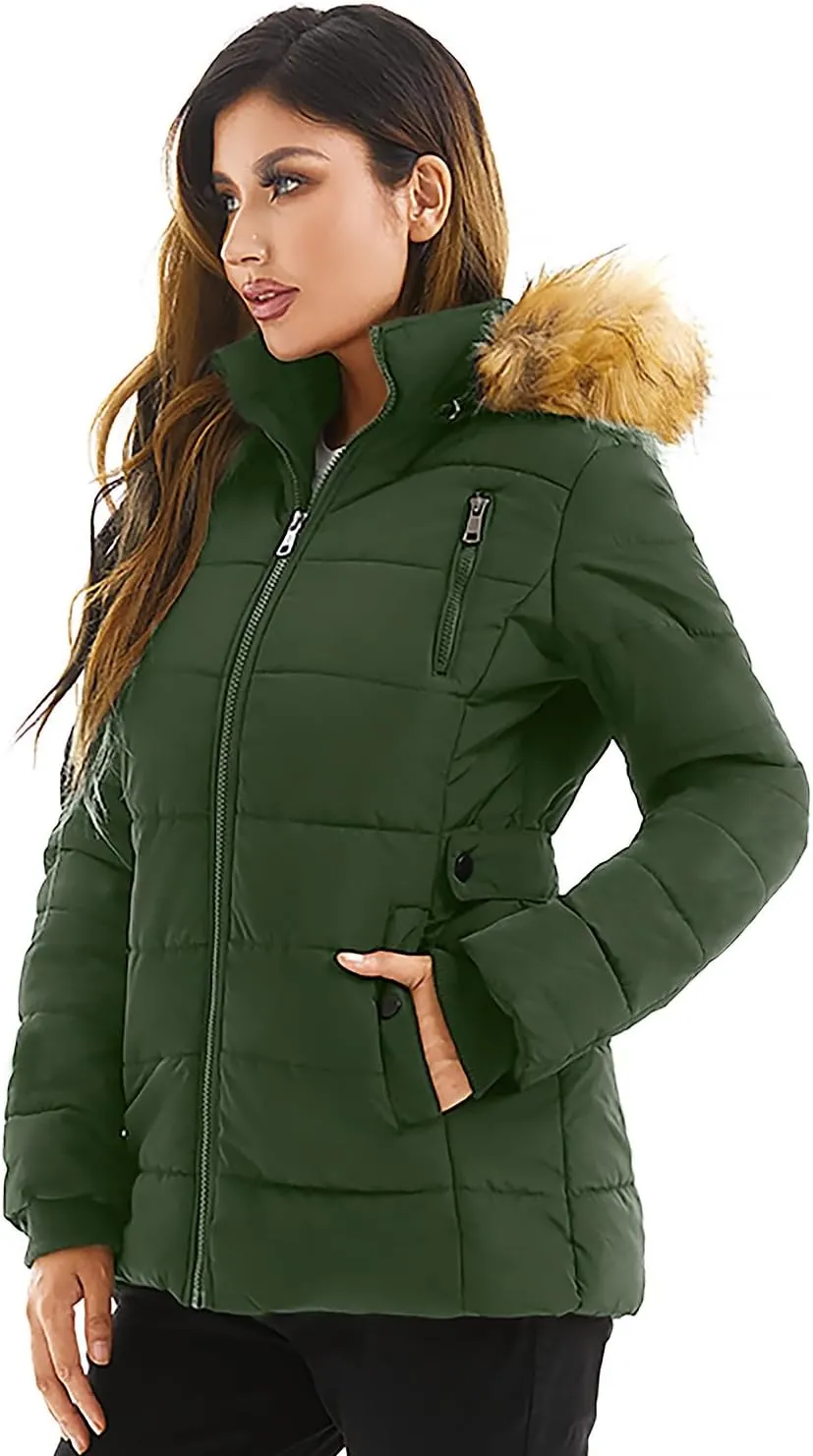 FARVALUE Womens Water Resistant Winter Coat Thicken Puffer Jacket Warm Quilted Parka Padded Windbreaker with Removable Hood