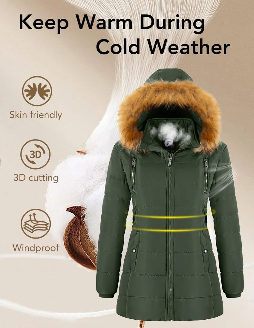 FARVALUE Womens Water Resistant Winter Coat Thicken Puffer Jacket Warm Quilted Parka Padded Windbreaker with Removable Hood