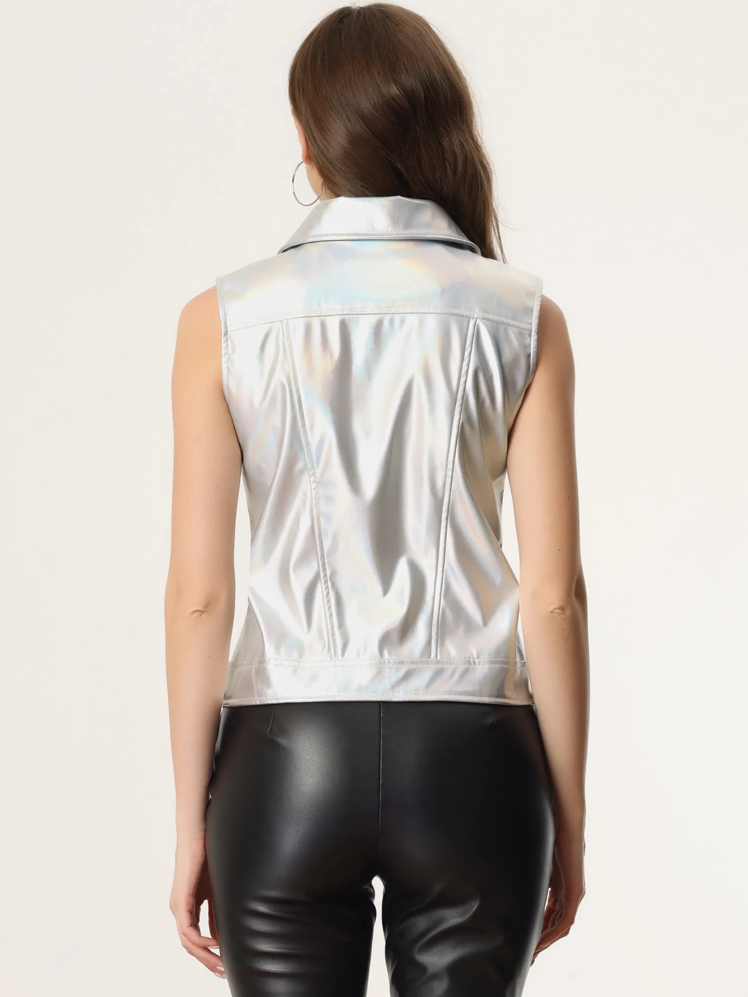 Faux Leather Vest Lapel Sleeveless Moto Motorcycle Biker Jacket