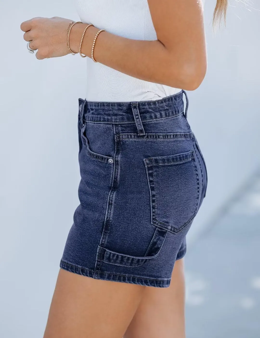 FEKOAFE 2025 Womens Casual Mid/High Waisted Denim Shorts Summer Stretchy Ripped Jean Shorts for Women