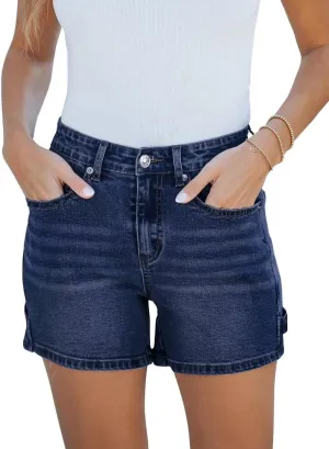 FEKOAFE 2025 Womens Casual Mid/High Waisted Denim Shorts Summer Stretchy Ripped Jean Shorts for Women