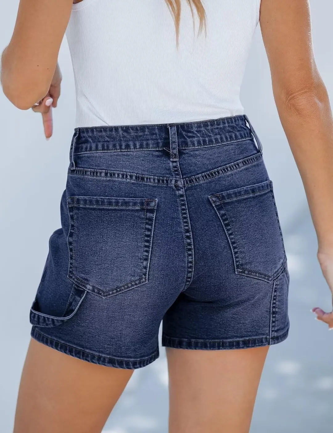 FEKOAFE 2025 Womens Casual Mid/High Waisted Denim Shorts Summer Stretchy Ripped Jean Shorts for Women
