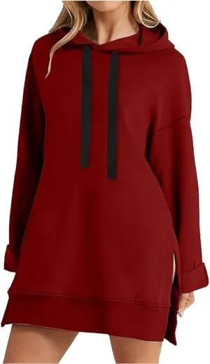 First Ones Hoodie Dress for Women, Casual Oversized Hoodie Dress for Women Pullover, Long Sleeve Split Hem with Pockets