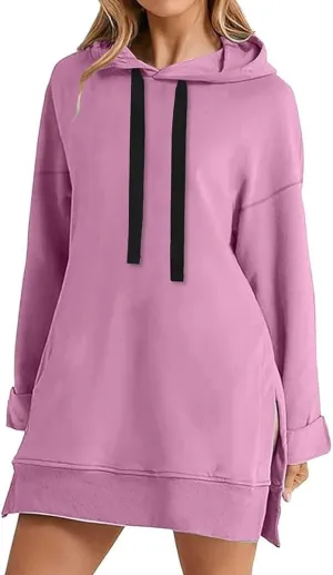First Ones Hoodie Dress for Women, Casual Oversized Hoodie Dress for Women Pullover, Long Sleeve Split Hem with Pockets