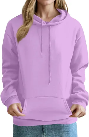 Fleece Hoodie Women Lightweight Drop Shoulder Oversized Sweatshirt Drawstring Casual Plush Workout Hoodies w/Pockets