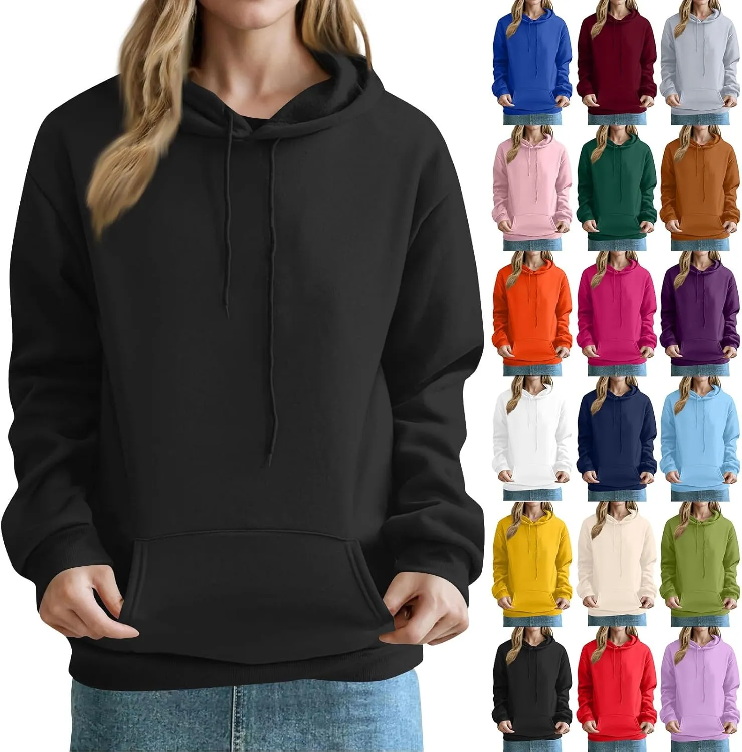 Fleece Hoodie Women Lightweight Drop Shoulder Oversized Sweatshirt Drawstring Casual Plush Workout Hoodies w/Pockets