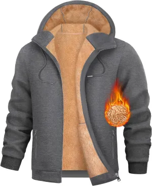 Fleece Hoodies for Men Heavyweight Winter Full-Zip Sweatshirt Sherpa Lined Hooded Thermal Jacket Thick Warm Coats