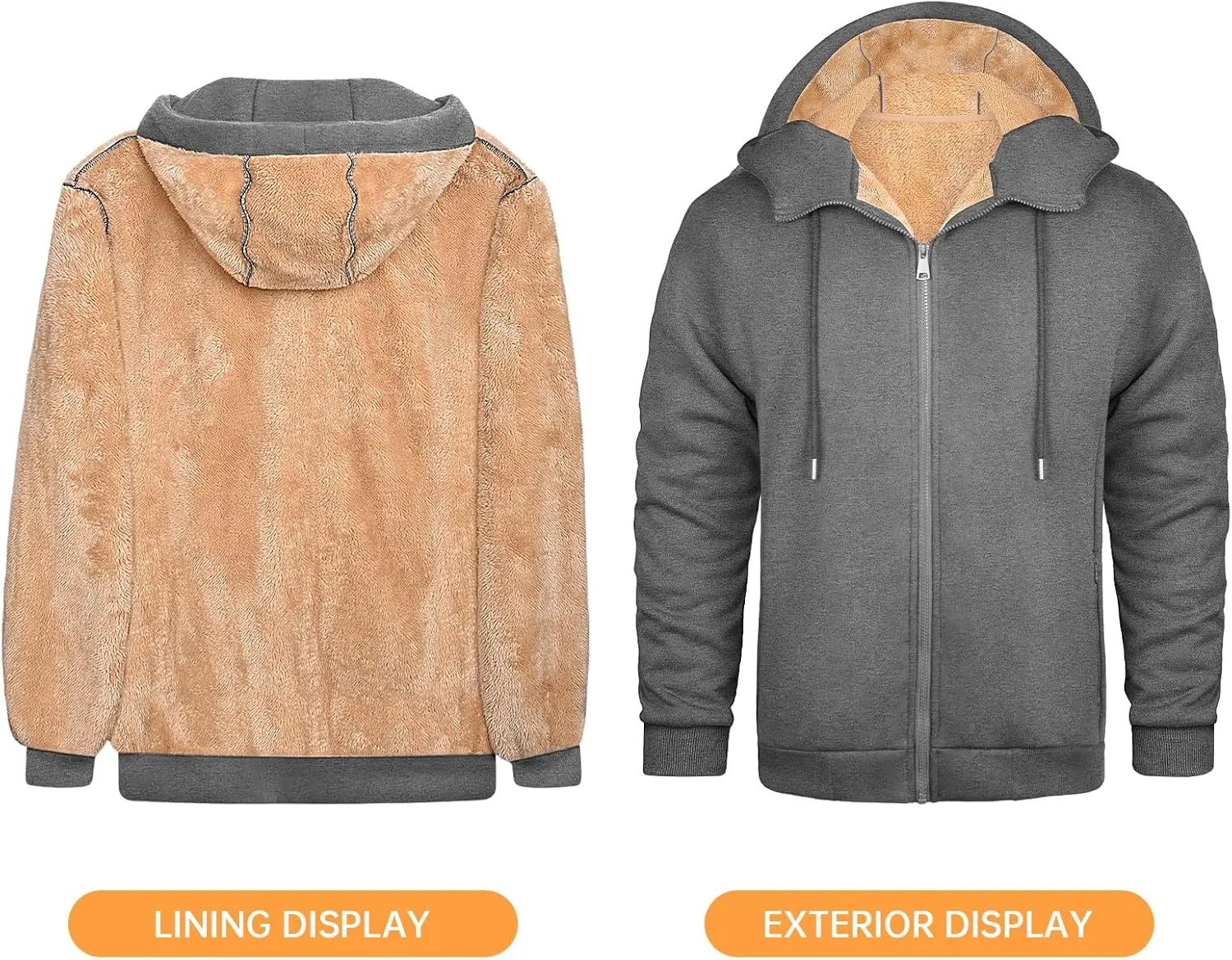 Fleece Hoodies for Men Heavyweight Winter Full-Zip Sweatshirt Sherpa Lined Hooded Thermal Jacket Thick Warm Coats