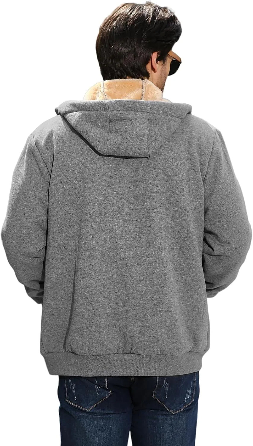 Fleece Hoodies for Men Heavyweight Winter Full-Zip Sweatshirt Sherpa Lined Hooded Thermal Jacket Thick Warm Coats