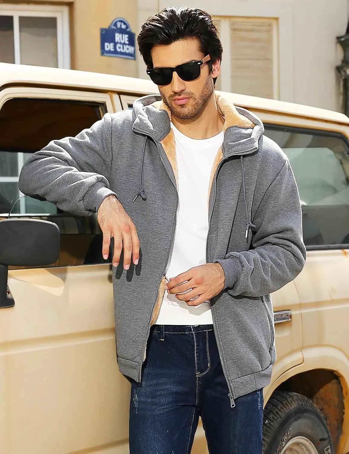 Fleece Hoodies for Men Heavyweight Winter Full-Zip Sweatshirt Sherpa Lined Hooded Thermal Jacket Thick Warm Coats