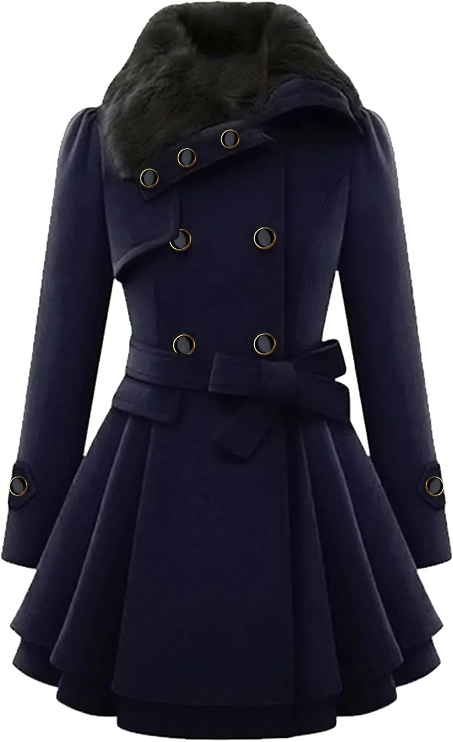 FLITAY Womens Trench Plus Size Casual Pea coat with Belt Hooded Checkered Double Breasted Coat